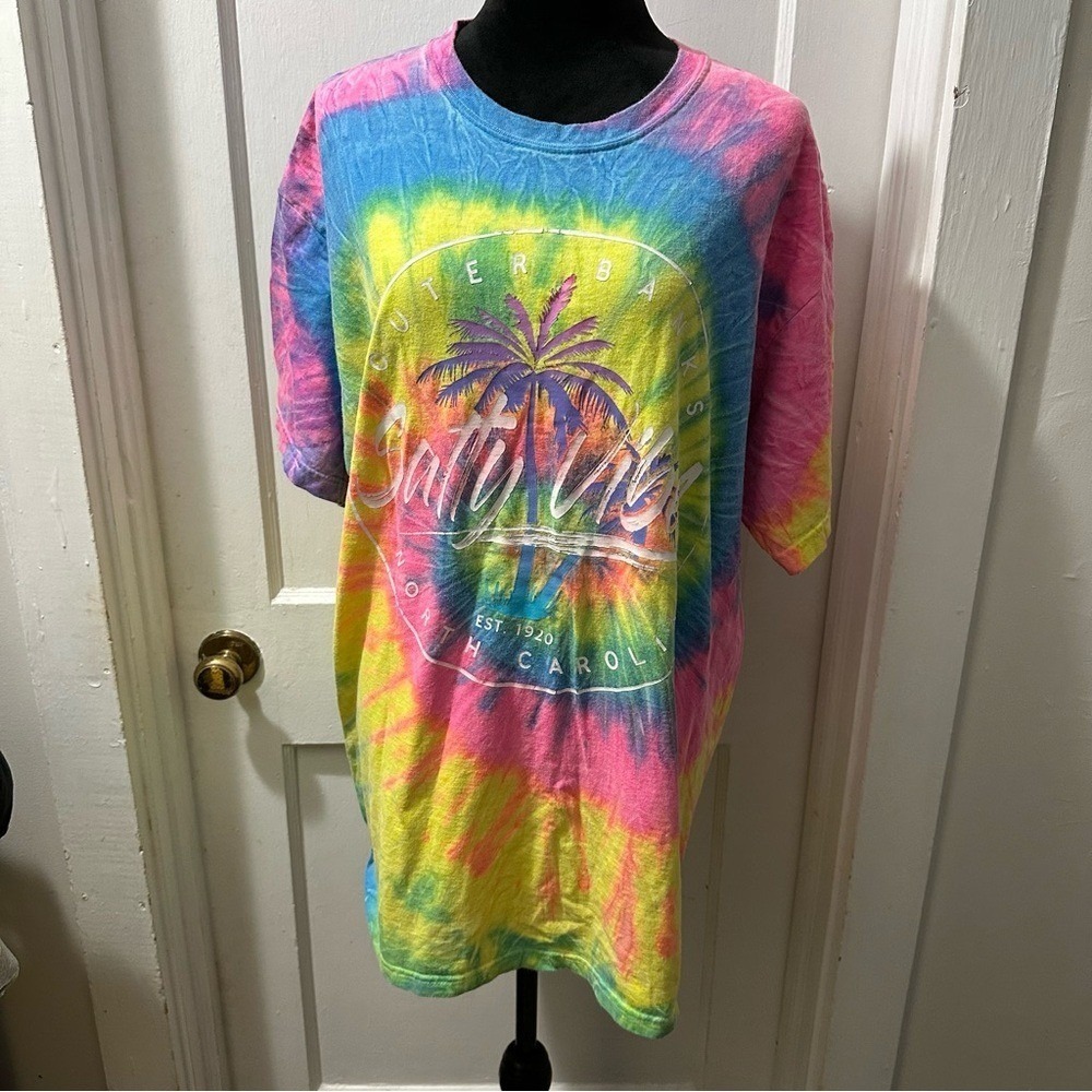 Outer Banks Salty Vibes Pink and Blue Tie-Dye Short Sleeve Tee in 2X